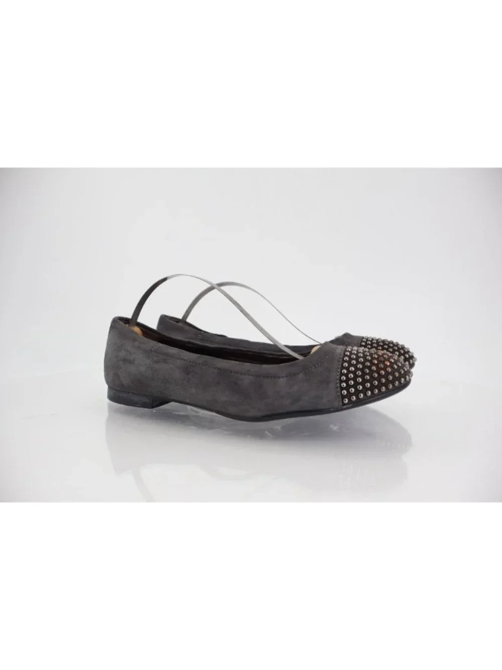 AGL Womens Ballet Ballet Flat Size 36.5 6.5 Gray Leather Studded Cap Toe Italy